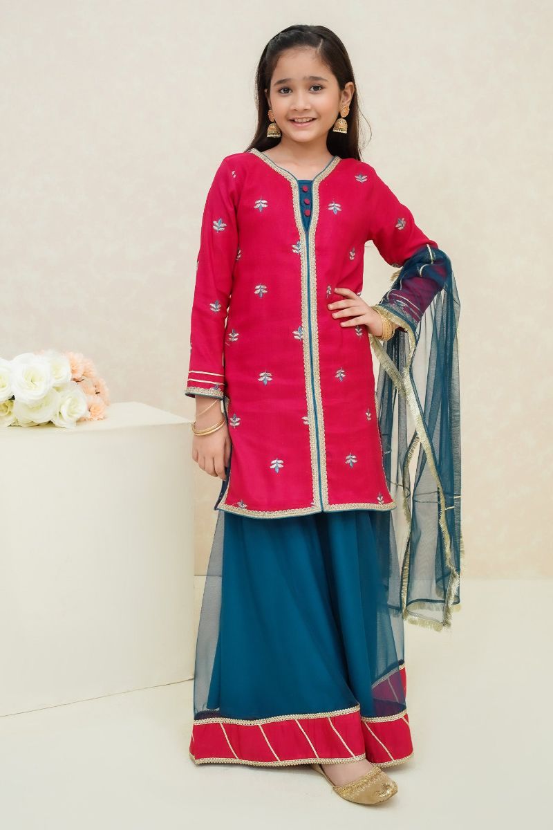 Modest - Arsh - Rawsilk - Hot Pink - Girls 3 Piece Suit