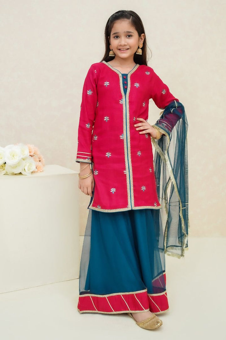 Modest - Arsh - Rawsilk - Hot Pink - Girls 3 Piece Suit