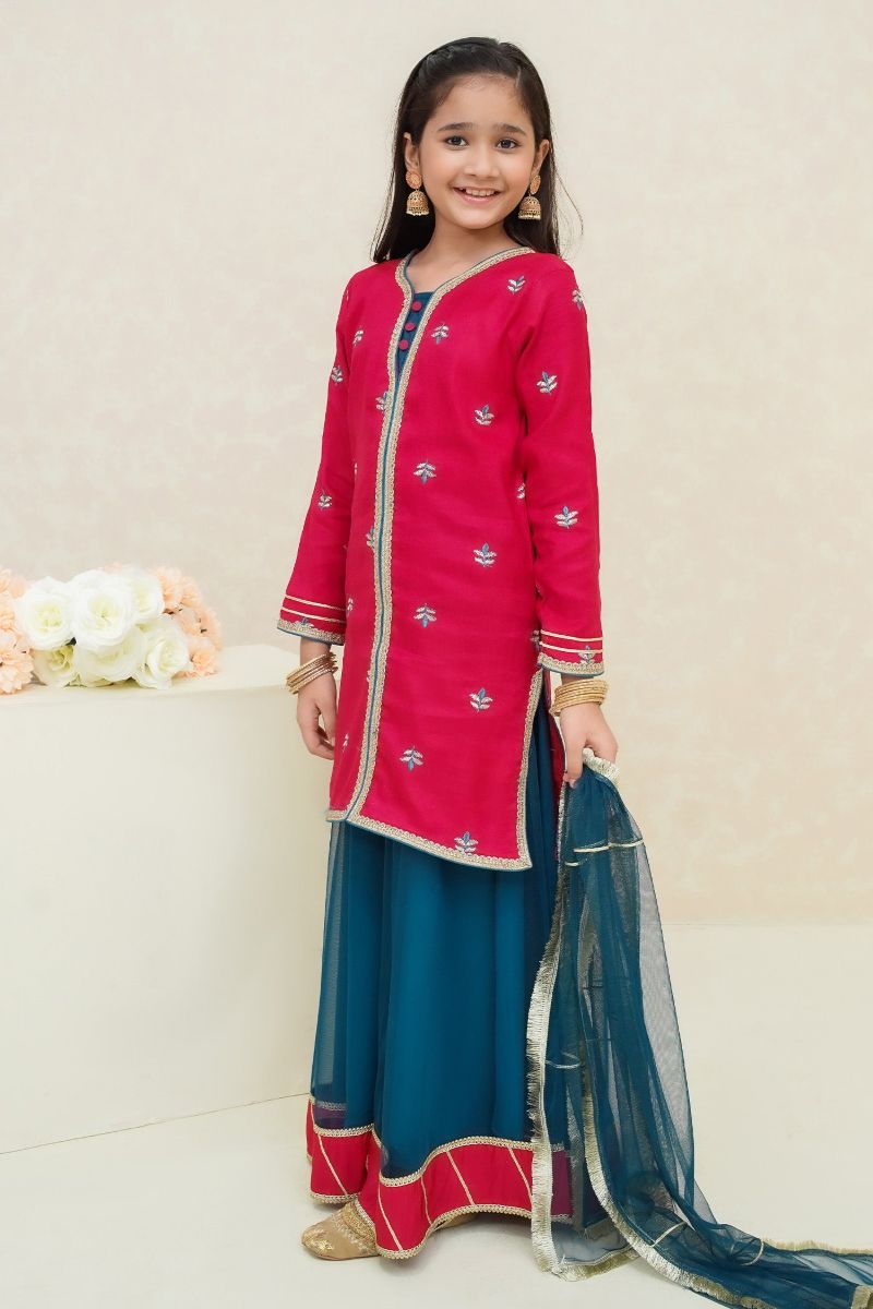 Modest - Arsh - Rawsilk - Hot Pink - Girls 3 Piece Suit