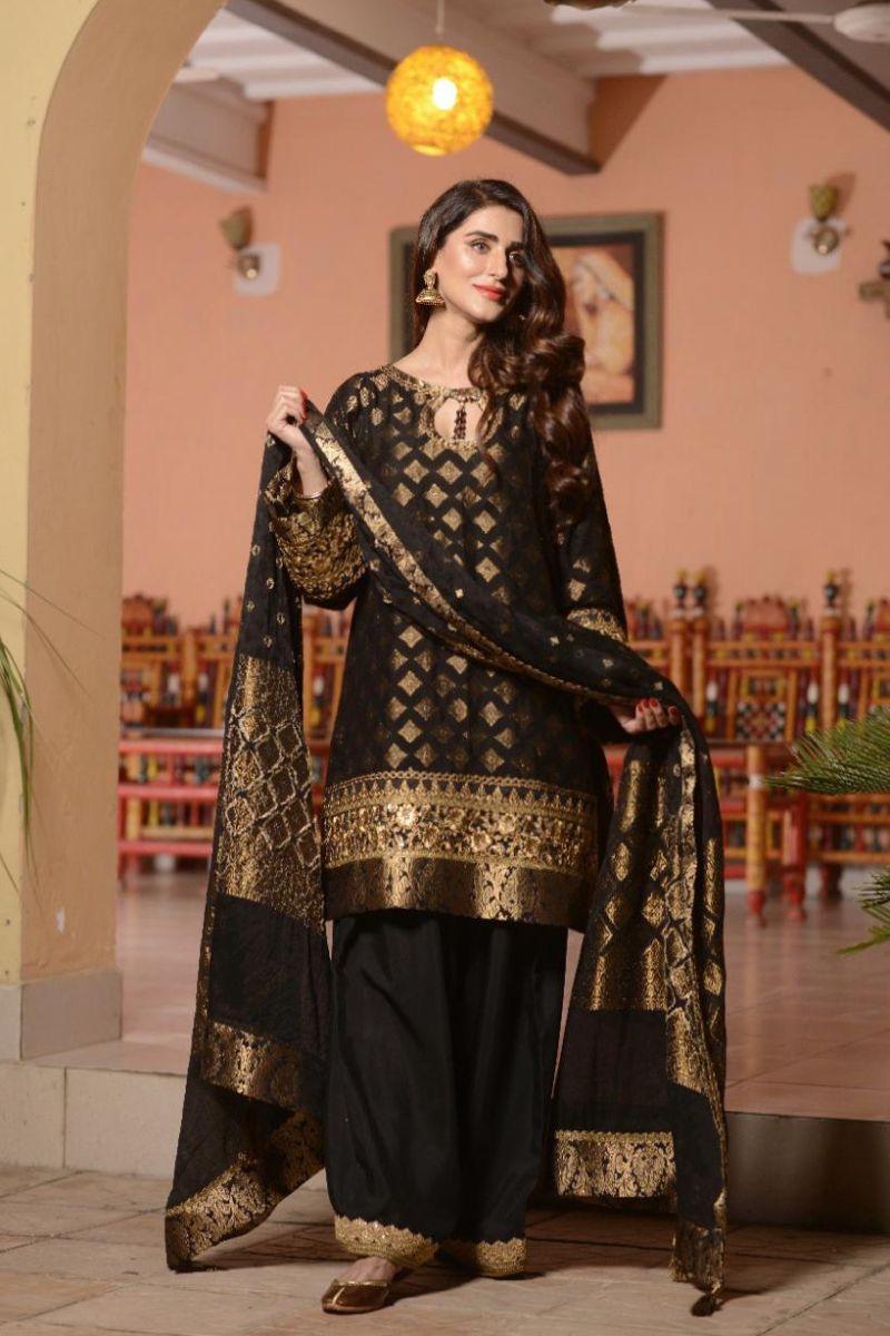 Nilofer Shahid - Black Dahlia - Cotton Shirt - 3 Piece - Studio by TCS