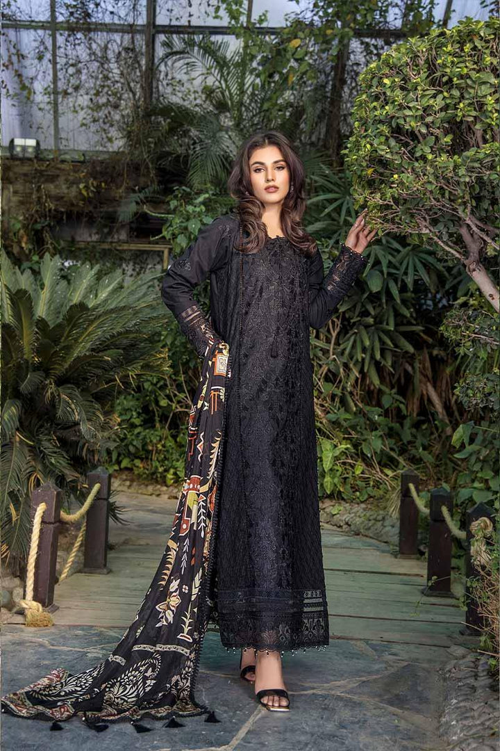 Malook - Haya - Black - Lawn - 3 Piece - Unstitch