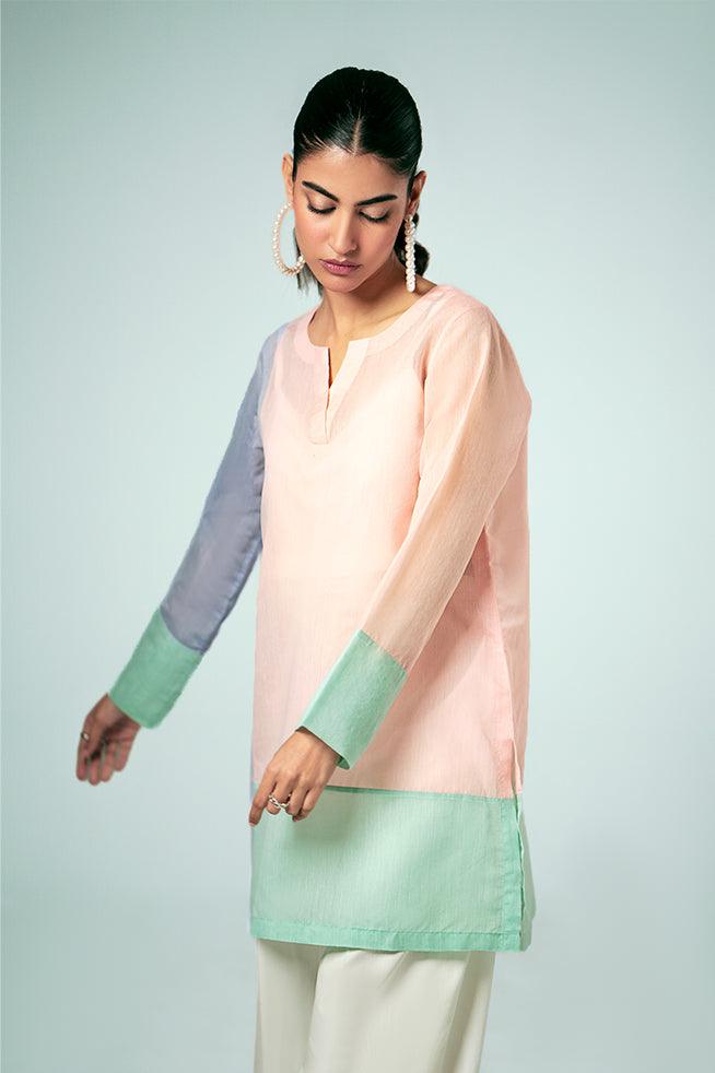 FOZIA KHALID  - Pastel Contrast Tunic - Paper Silk - 1 Piece