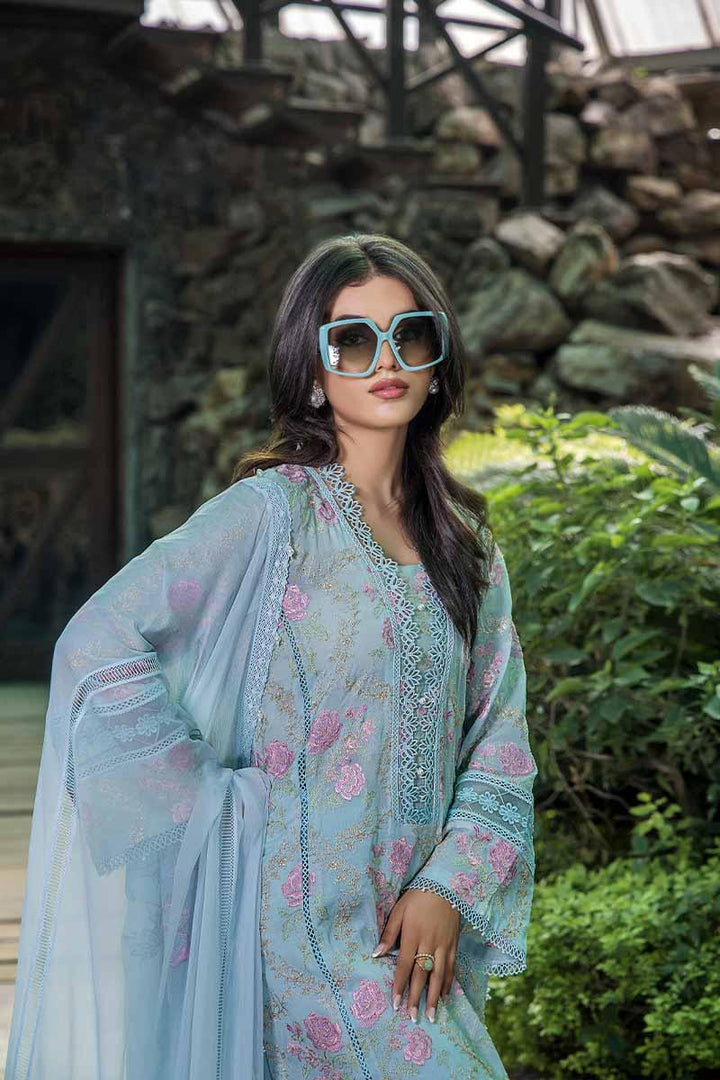 Malook - Royal - Sky BLue - Lawn - 3 Piece - Unstitch