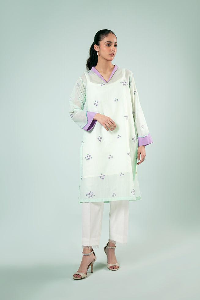 FOZIA KHALID  - Meadow Kurta - Light Mint - Paper Silk - 1 Piece