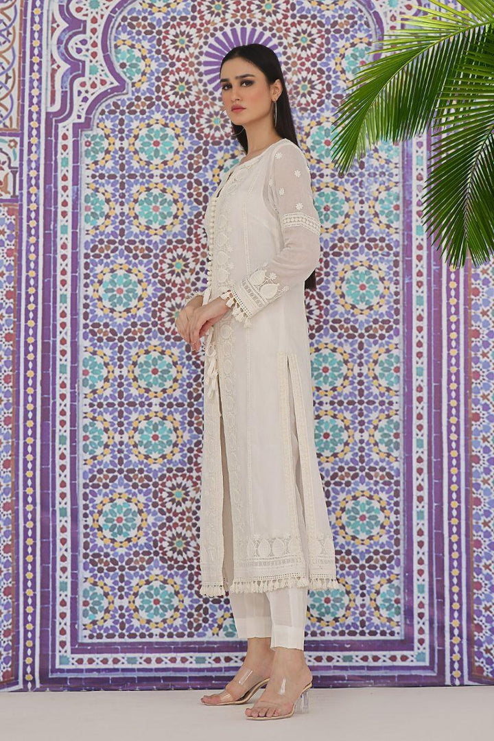 Rizwan Beyg - Aroha White Coat - Bareeze Cotton - White - 1 Piece