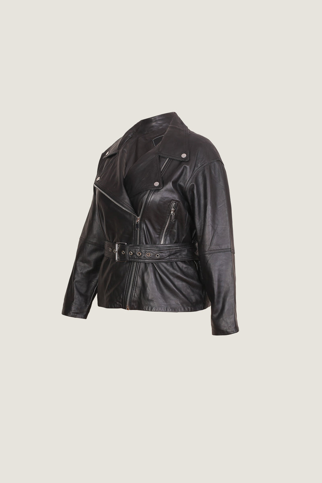 Novado - Women's Luxe Biker Leather Jacket - Black - 1 Piece