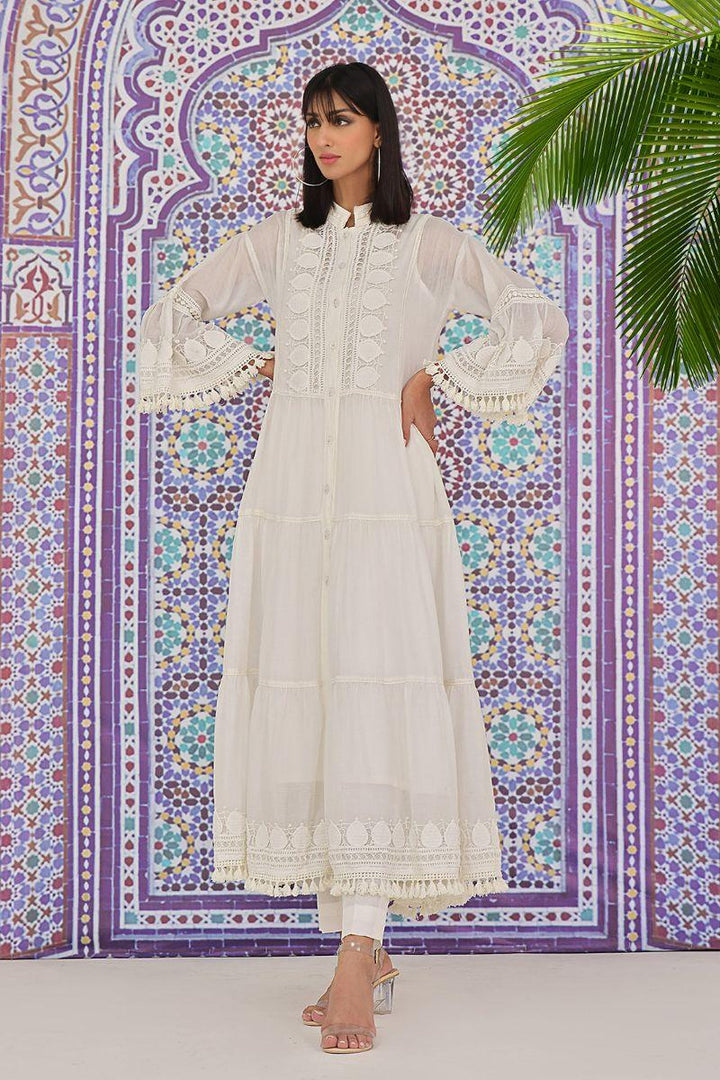 Rizwan Beyg - Aroha Long Dress - Bareeze Cotton - White - 1 Piece