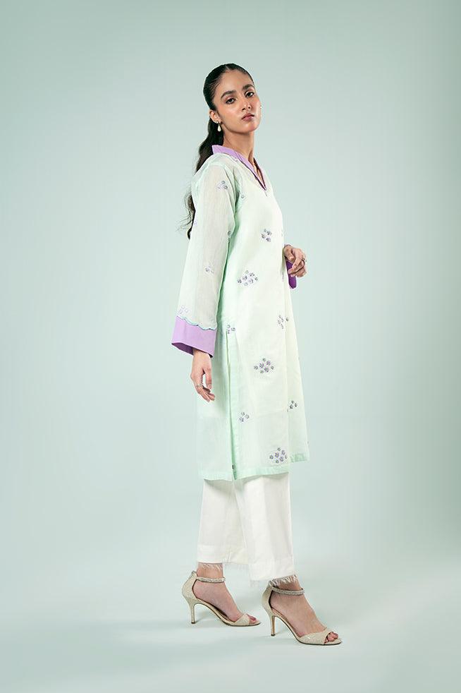 FOZIA KHALID  - Meadow Kurta - Light Mint - Paper Silk - 1 Piece