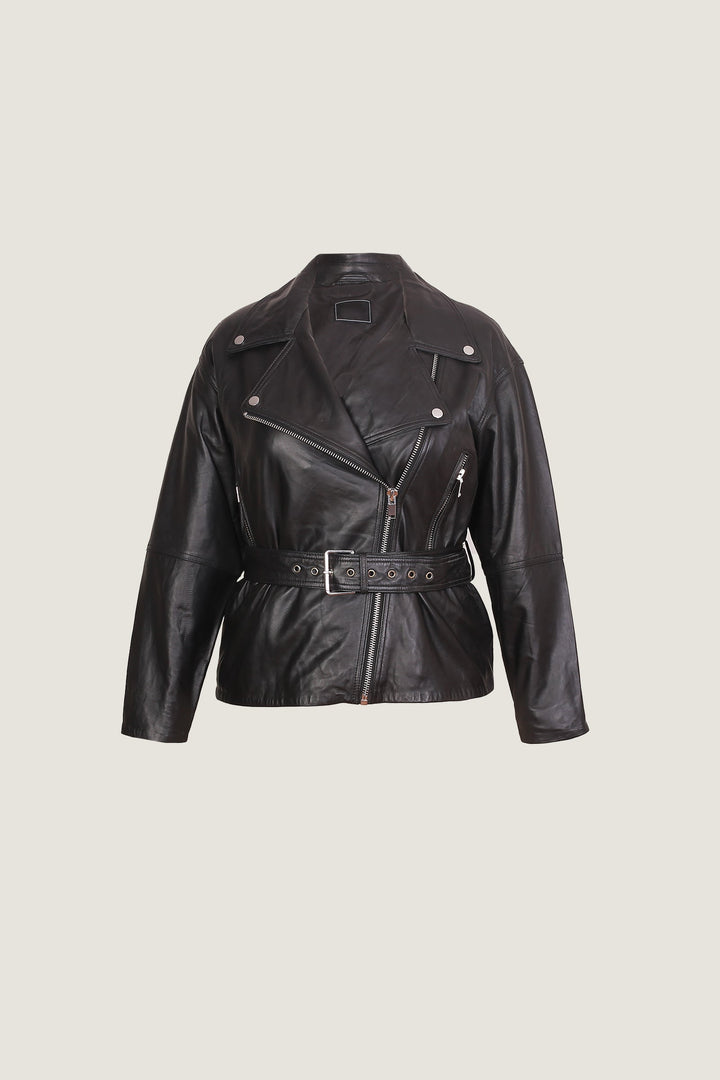 Novado - Women's Luxe Biker Leather Jacket - Black - 1 Piece