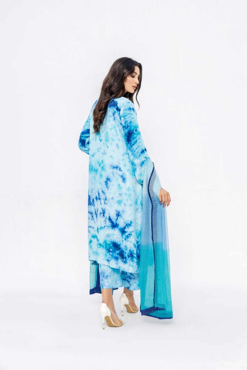 Anayra Amal - Aabshaar - Blue Tie & Dye - Dull Silk - 3 Piece