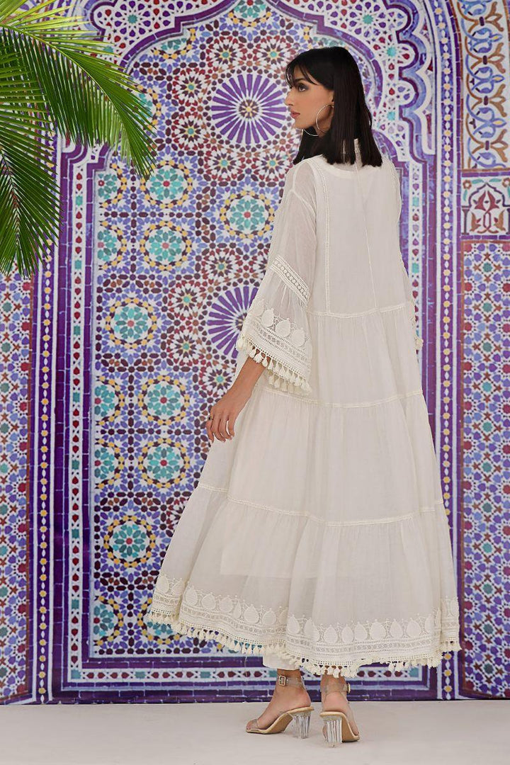 Rizwan Beyg - Aroha Long Dress - Bareeze Cotton - White - 1 Piece