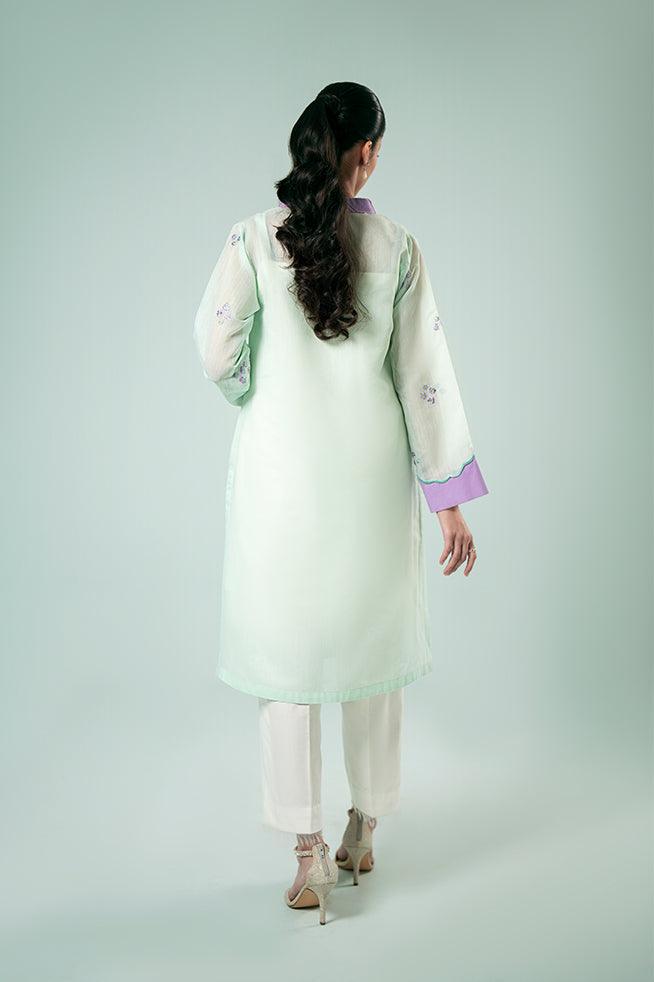 FOZIA KHALID  - Meadow Kurta - Light Mint - Paper Silk - 1 Piece