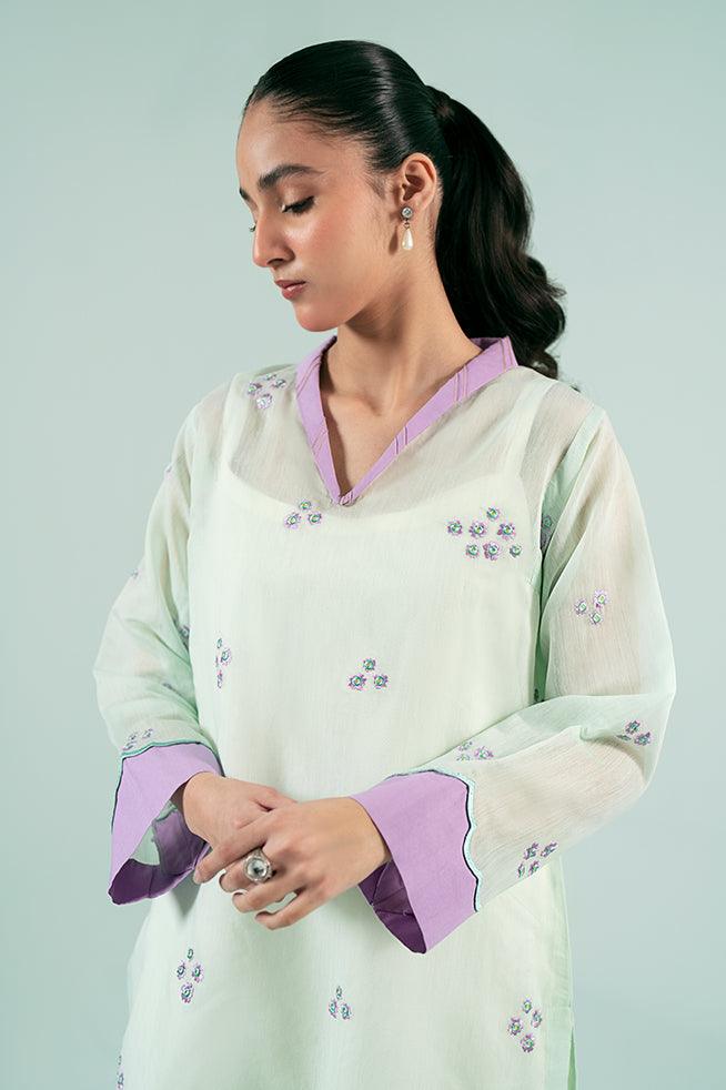 FOZIA KHALID  - Meadow Kurta - Light Mint - Paper Silk - 1 Piece