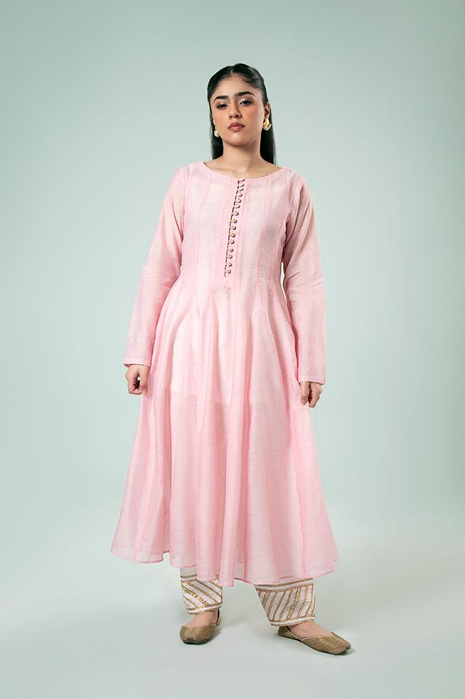 FOZIA KHALID  - Classic Pink Kali Daar - Paper Silk - 1 Piece