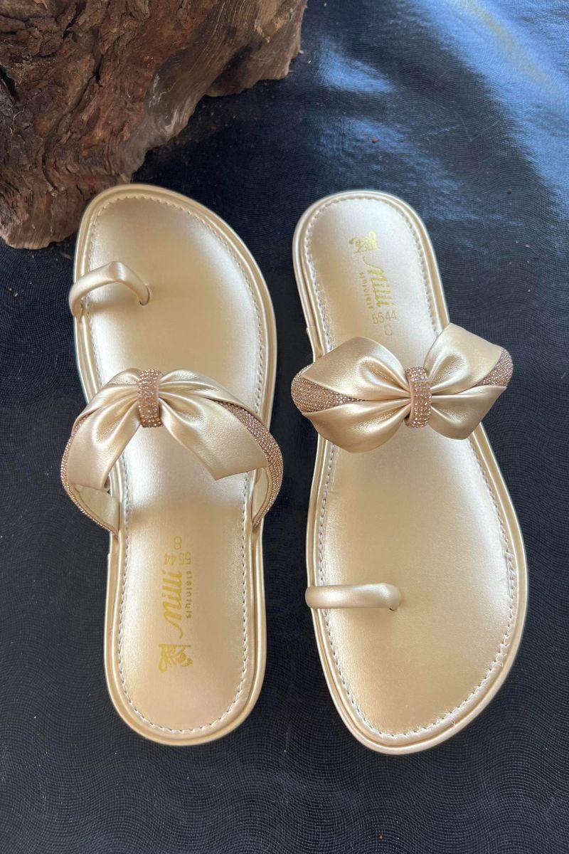 Milli Shoes - Bow Kohlapuri - Golden - 5544