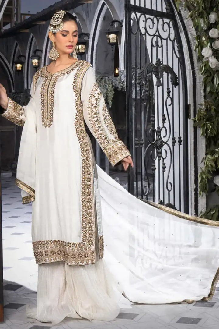 Sarajahan - Jan e Jahan - Raw Silk - White - 3 Piece