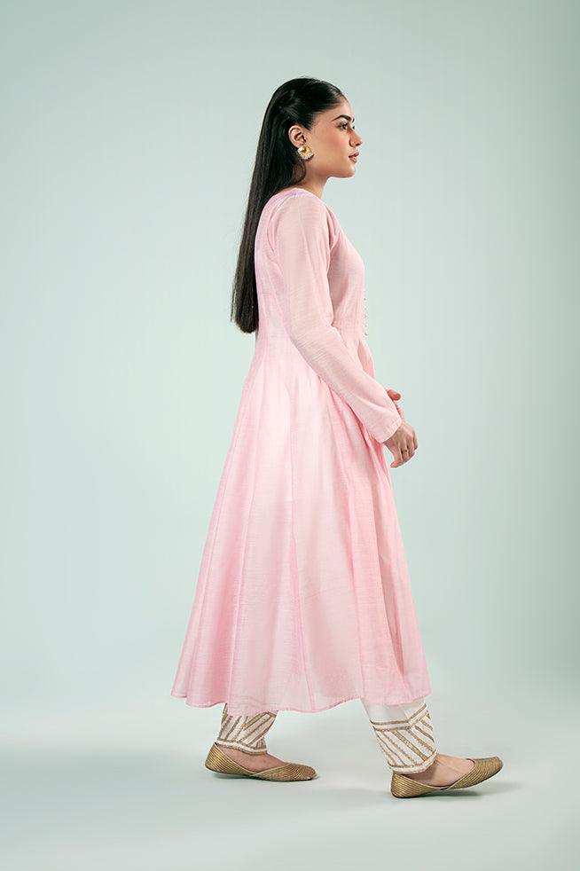 FOZIA KHALID  - Classic Pink Kali Daar - Paper Silk - 1 Piece