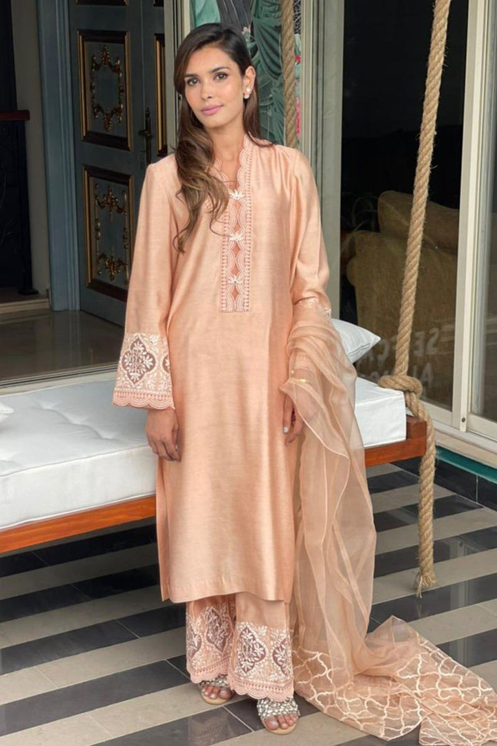 Maheen Trends - Peach harmony - 3 Piece - Cotton Silk