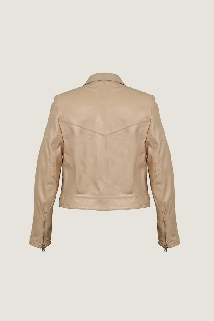 Novado - Women's Perforated Biker Leather Jacket - Beige - 1 Piece