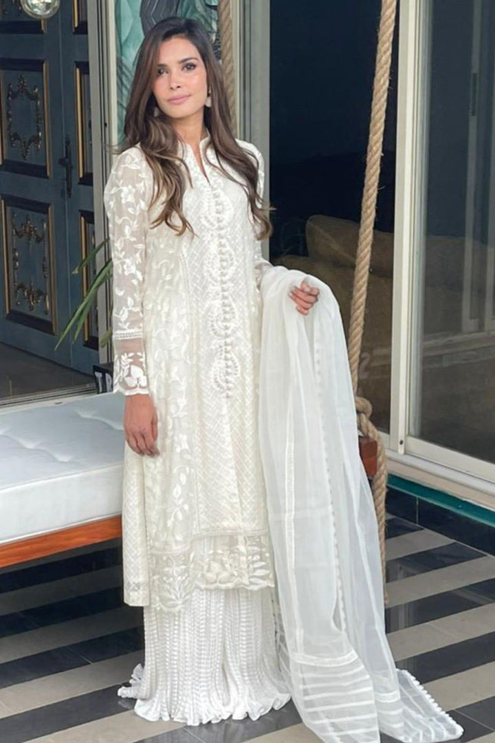 Maheen Trends - Blooms - White - 3 Piece - Cotton Net & Organza