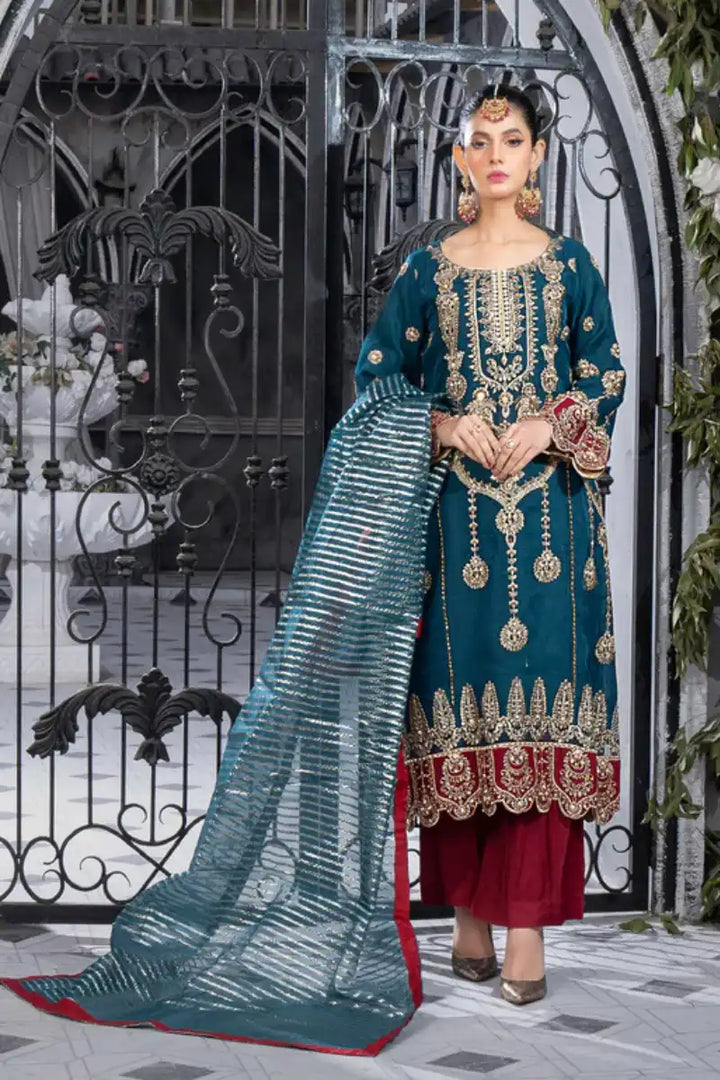 Sarajahan - Jaseena - Organza - Blue - 3 Piece