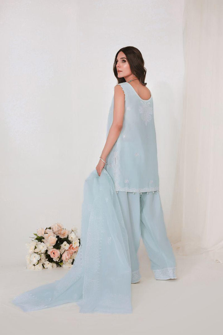 Reema Ahsan - JIYA - Korean raw silk  - Ice blue  - 3 Piece