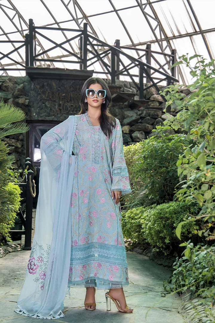 Malook - Royal - Sky BLue - Lawn - 3 Piece - Unstitch