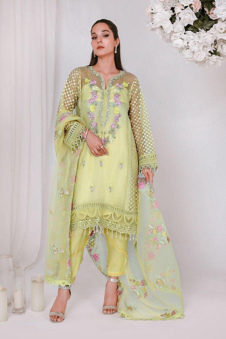 Reema Ahsan - NIDA - Organza  - Lemon yellow  - 3 Piece