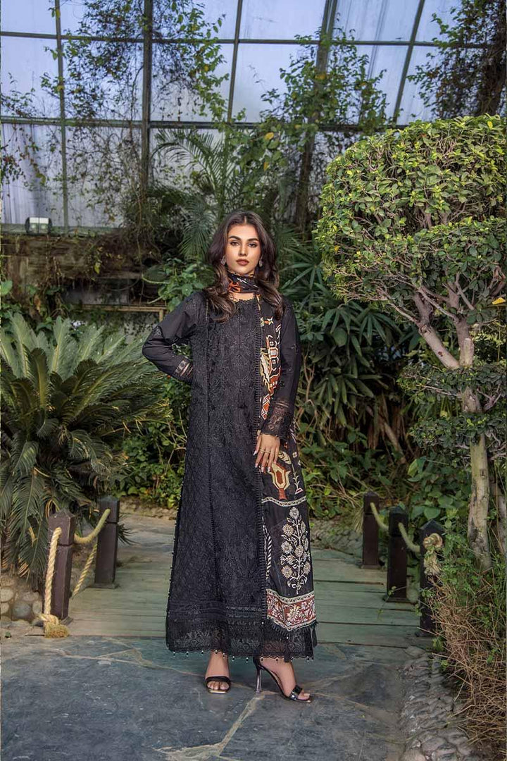 Malook - Haya - Black - Lawn - 3 Piece - Unstitch