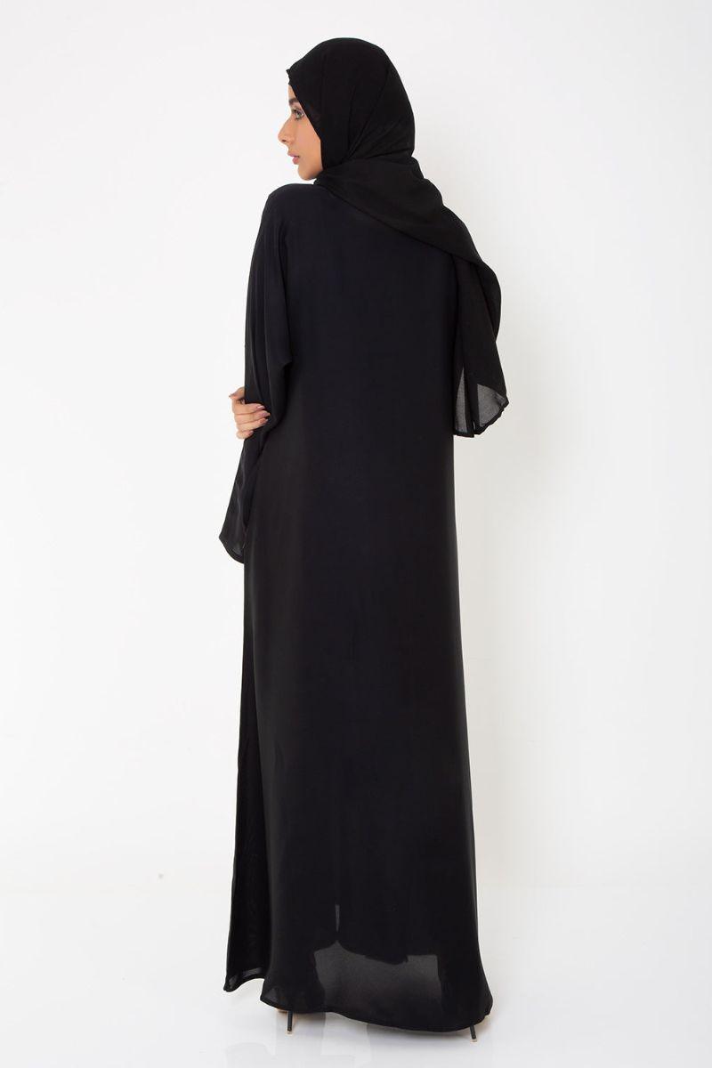 Abaya.pk - Black Basic Front-Closed Abaya & Hijab - Chiffon & Nada Fabric