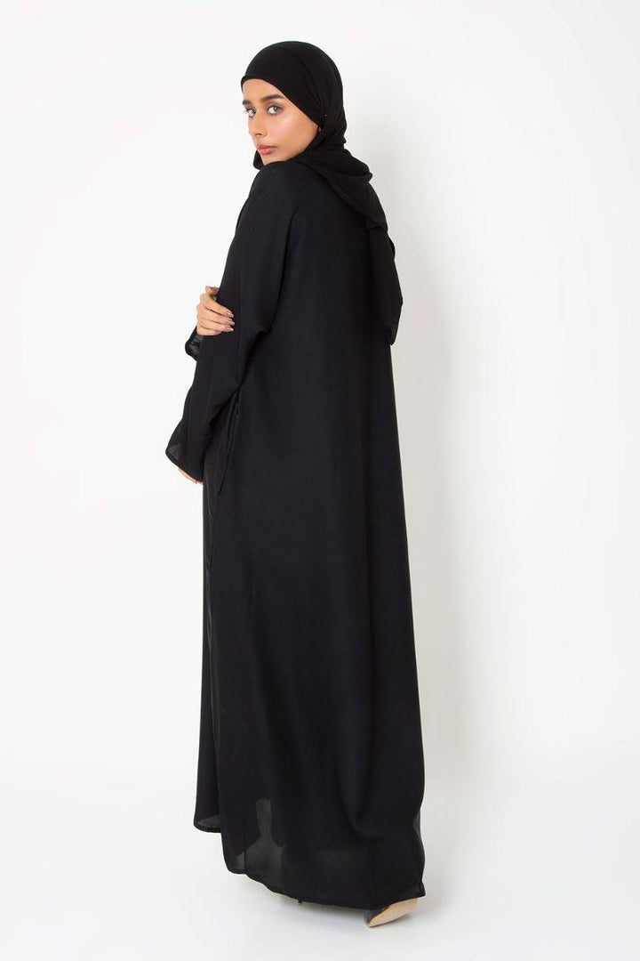 Abaya.pk - Black Basic Front-Open Abaya & Hijab - Chiffon & Nada Fabric