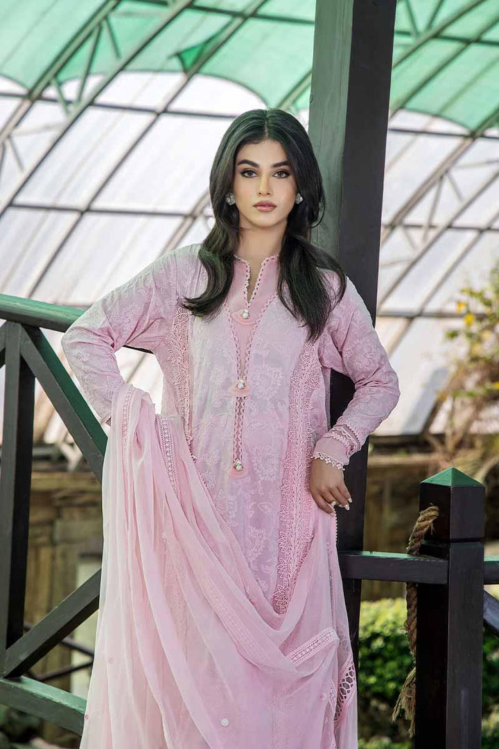 Malook - Pink rose - Lawn - 3 Piece - Unstitch