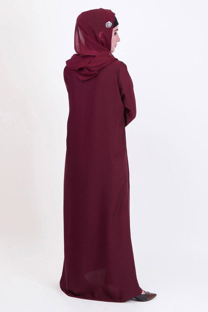 Abaya.pk - Arfaana'h Maroon Abaya - Nada Fabric