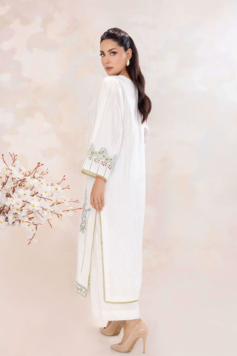 SAFWA - Embroidered - White - Lawn - 2 Piece - Stitched