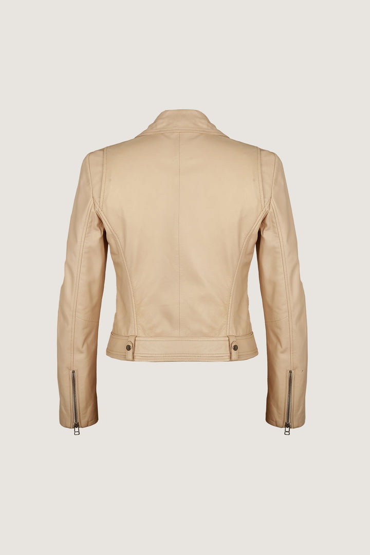 Novado - Women's Cropped Biker Leather Jacket - Beige - 1 Piece