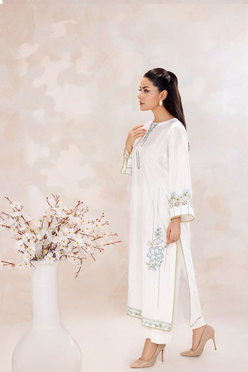 SAFWA - Embroidered - White - Lawn - 2 Piece - Stitched