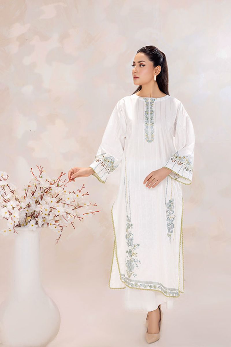 SAFWA - Embroidered - White - Lawn - 2 Piece - Stitched