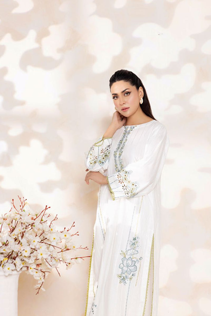 SAFWA - Embroidered - White - Lawn - 2 Piece - Stitched