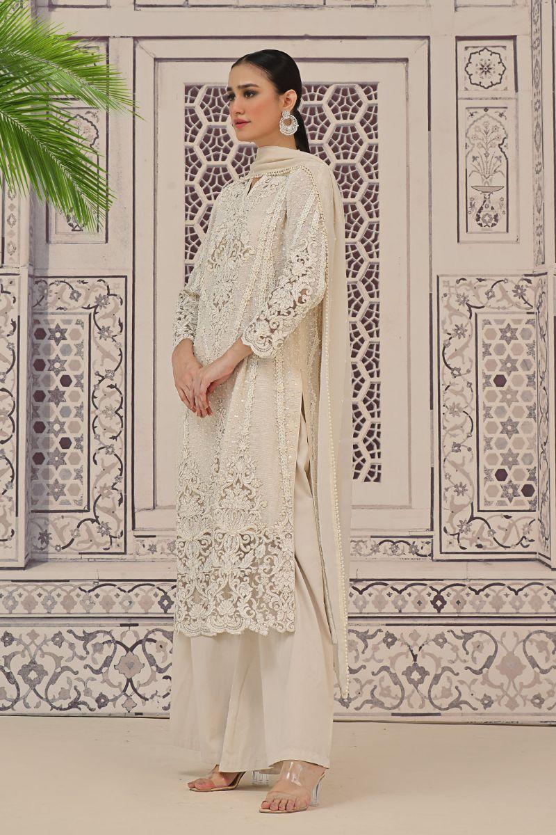 Rizwan Beyg - Marakesh Pearl Long Shirt - Irish Linen - White - 2 Piece