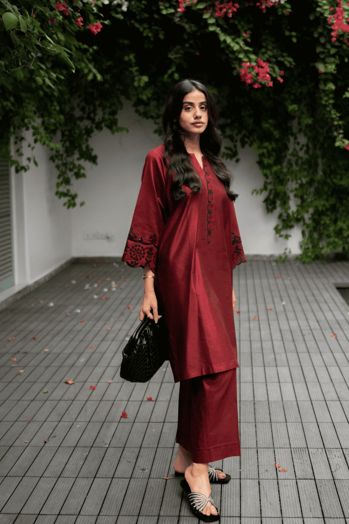 LA ROSAA - Merlot - Viscose Cotton - Maroon - 2 Piece