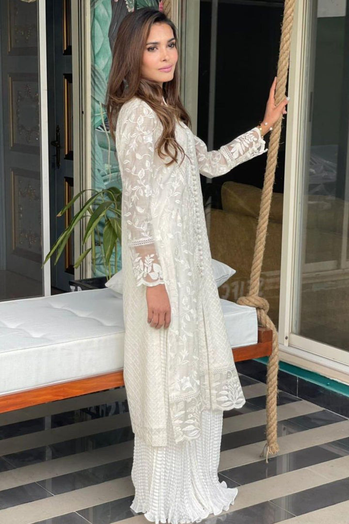 Maheen Trends - Blooms - White - 3 Piece - Cotton Net & Organza