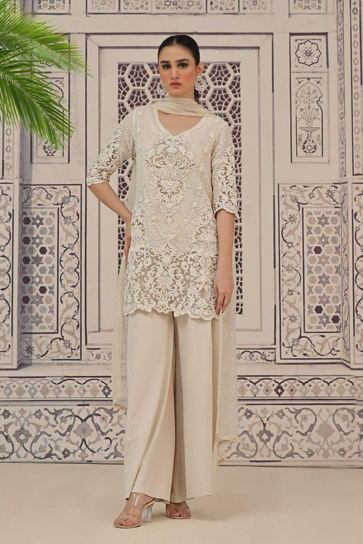 Rizwan Beyg - Marakesh Pearl Short Kurti - Irish Linen - White - 2 Piece