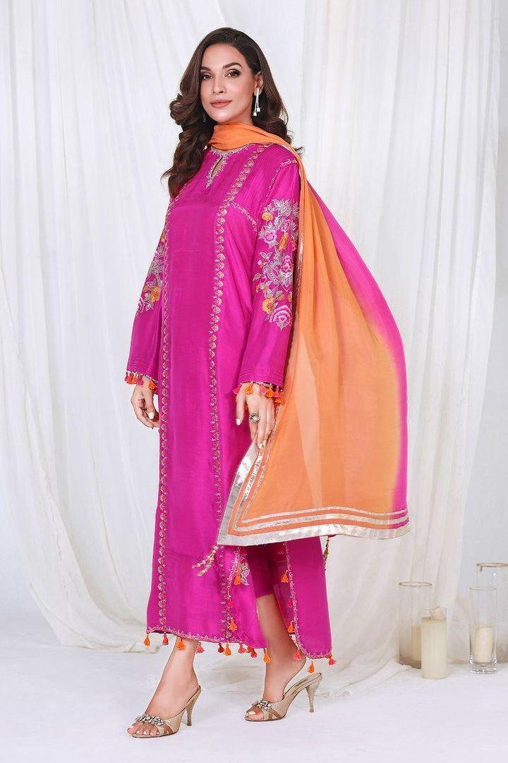 Reema Ahsan - VANYA - Pure raw silk  - Magenta pink  - 3 Piece