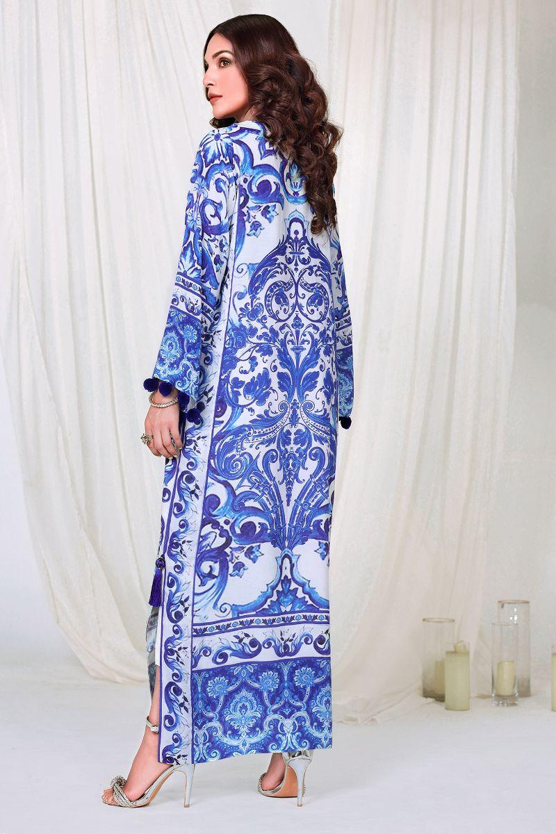 Reema Ahsan - ISHA - PK Raw silk  - White & blue  - 2 Piece