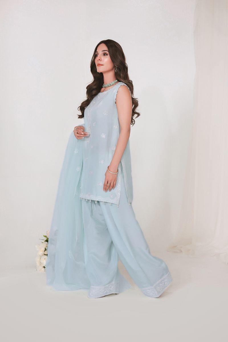 Reema Ahsan - JIYA - Korean raw silk  - Ice blue  - 3 Piece