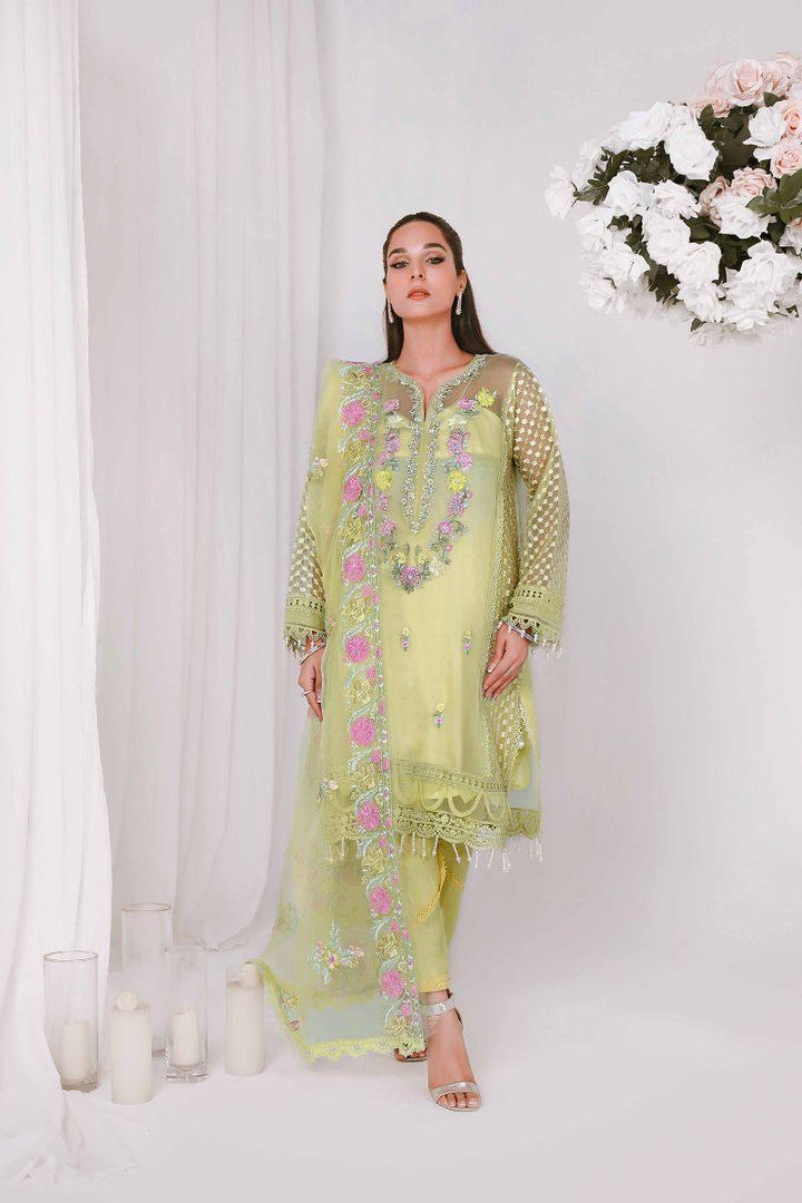 Reema Ahsan - NIDA - Organza  - Lemon yellow  - 3 Piece