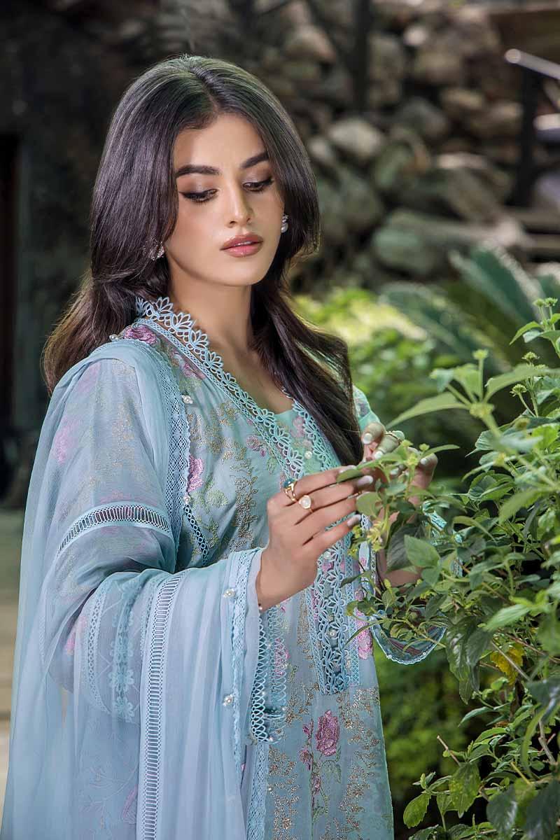 Malook - Royal - Sky BLue - Lawn - 3 Piece - Unstitch