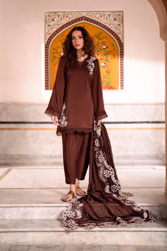 FOZIA KHALID - Raniya - silk - brown - 3 Piece