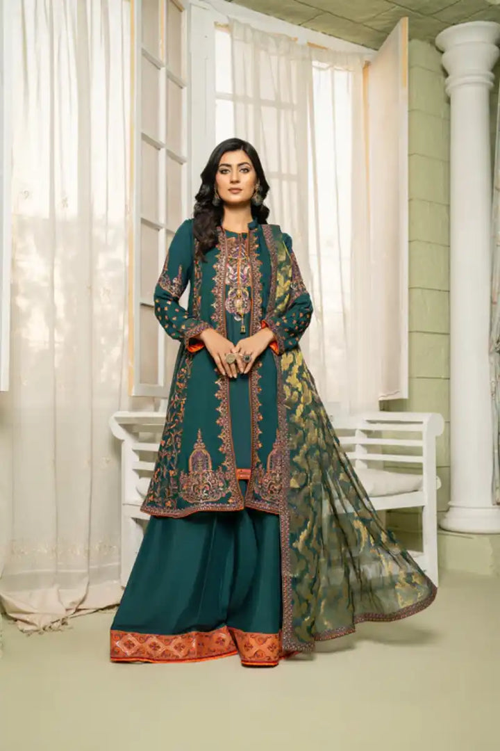 Sarajahan - Mahpara - Chiffon - Teal - 3 Piece