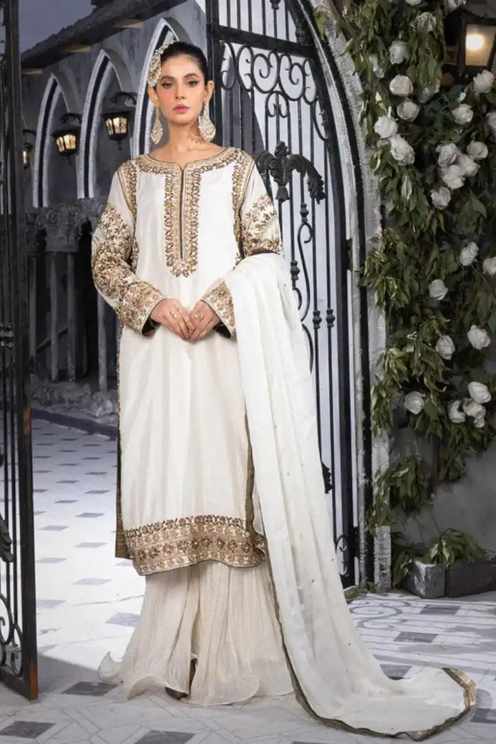 Sarajahan - Jan e Jahan - Raw Silk - White - 3 Piece